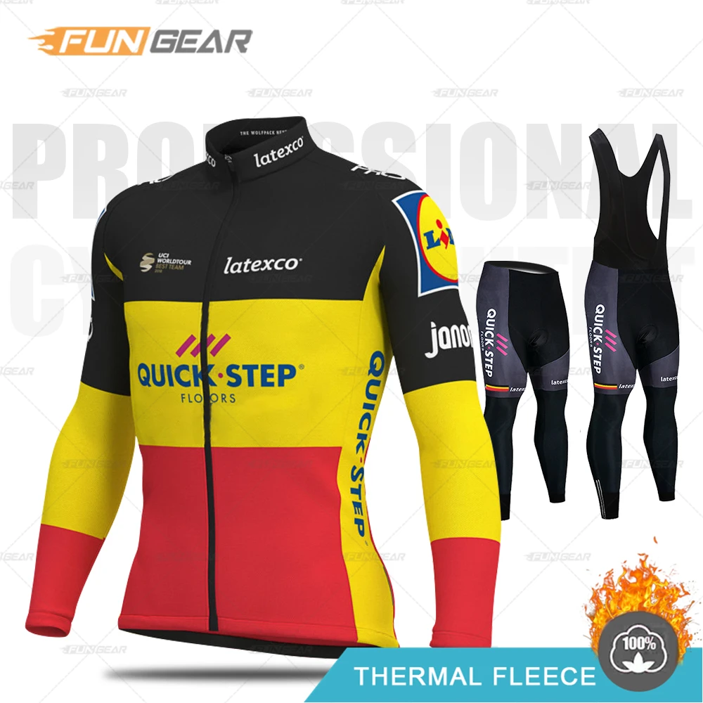 QUICK STEP Pro Team Велоспорт Джерси Набор Зима с длинным рукавом Одежда для велоспорта термо флис MTB Одежда для мужчин дорожный велосипед униформа