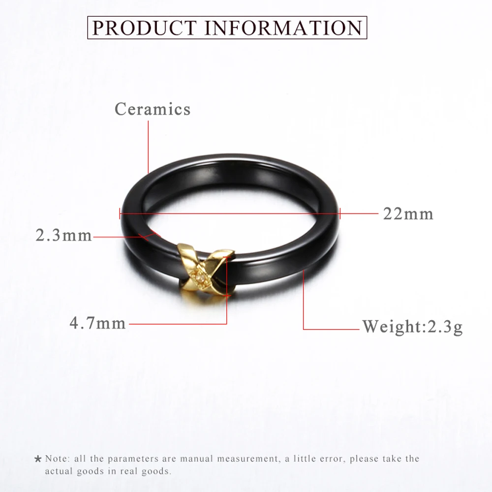 Gold Color Women's CZ Crystal White Ceramic Wedding Rings Fashion Jewelry