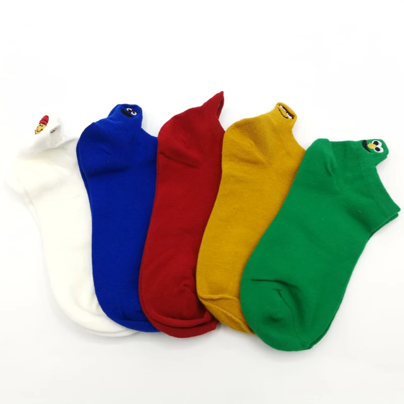 5 Pairs Для родителей и детей, 5 пар/упак. Kawaii, женские носки с Вышивкой Модные забавные Женские носочки до щиколотки, хлопок, яркие цвета - Color: 5 Pairs