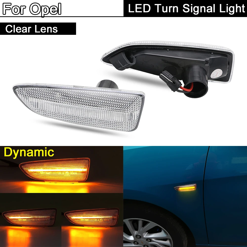 

2 шт. прозрачные линзы светодиодный, боковой, габаритный фонарь динамический мигающая Янтарная лампа фонаря указателя поворота для Защитные чехлы для сидений, сшитые специально для Opel Astra J Astra-K Zafira Crossland Insignia