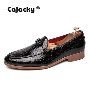 

Cajacky Men Leather Wedding Shoes Dress Shoes Oxfords Slip On Loafers Big Size 38-47 Business Shoes Designer Formal Shoes Black