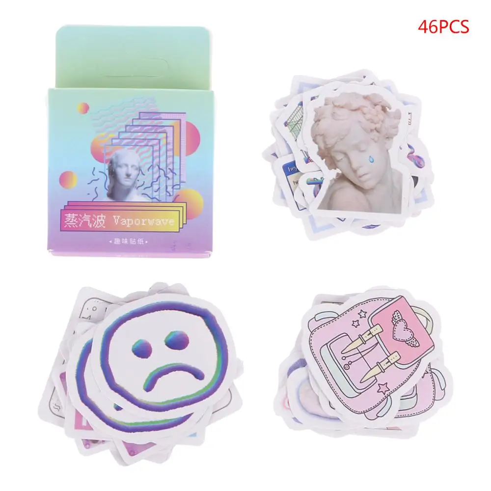 

46Pcs/box Vaporwave Label Kawaii Diary Handmade Adhesive Paper Flake Sticker Scrapbooking Stationery Decor DIY