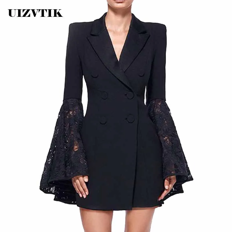 

Autumn Winter Women's Jacket Double Breasted Flare Sleeve Long Suit Female Elegant Plus Size Office Slim Blazer feminino Outwear