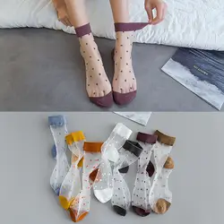 Женские носки cristal seda punto chica punto imprimir transparente verano zapatillas invisibles calcetines mujer harajuku fuzzy