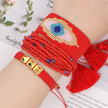 

Go2boho Women Bracelet Evil Eye Bracelets Miyuki Turkish Eye Jewelry Winter Gift Tassel Pulseras Mujer Red Handmade Woven Gift