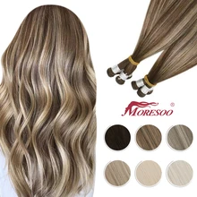 Moreoo – Extensions de cheveux naturels, cheveux vierges, trame nouée à la main, couleur Balayage, Balayage, lisses, sans couture, en lot