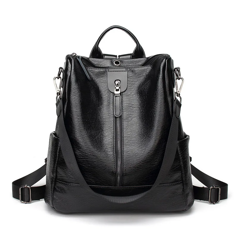 

Backpack Women's Soft Leather 2019 New Style Genuine Leather Headphone Jack Versitile Fashion Casual Backpack Multi-functional F