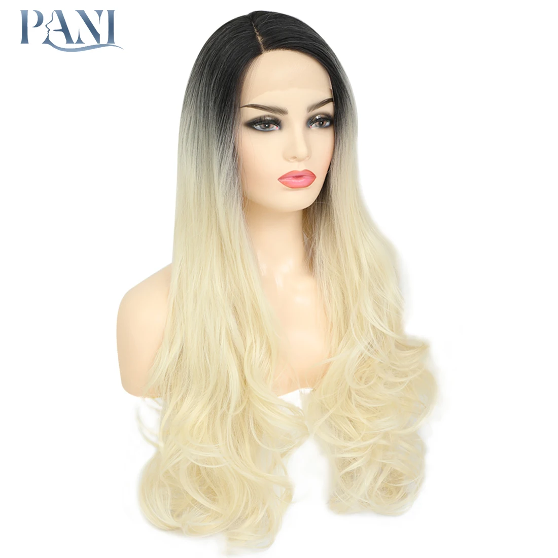 Perucas com Escuro para Preto Extensão do Cabelo do Laço Dianteira do Laço Peruca do Laço Incluir o Tampão da Peruca Pani Ombre Feminino Ondulado Sintético Laço Frente Peruca 613 4 Pani 613 ombre perucas com escuro para