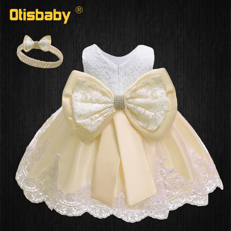 Champagne Aby/рождественское платье для дня рождения для маленьких девочек 1 год вечерние платья для малышей платья на крестины кружевное бальное платье с большим бантом для маленьких девочек - Цвет: Champagne