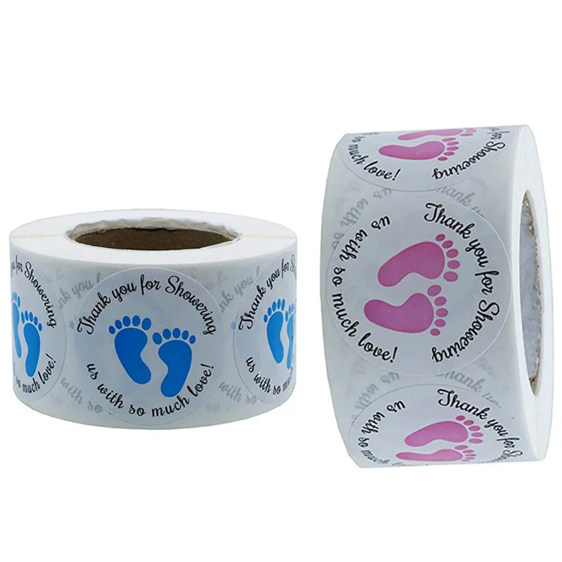 

500pcs Labels per roll cute stickers Blue Pink footmark Stickers seal labels for theacher and student Office sticker stationery
