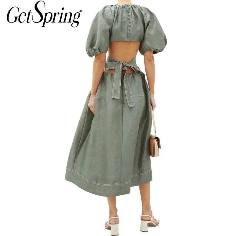 GetSpring женское платье ретро простые длинные платья на шнуровке с открытой спиной