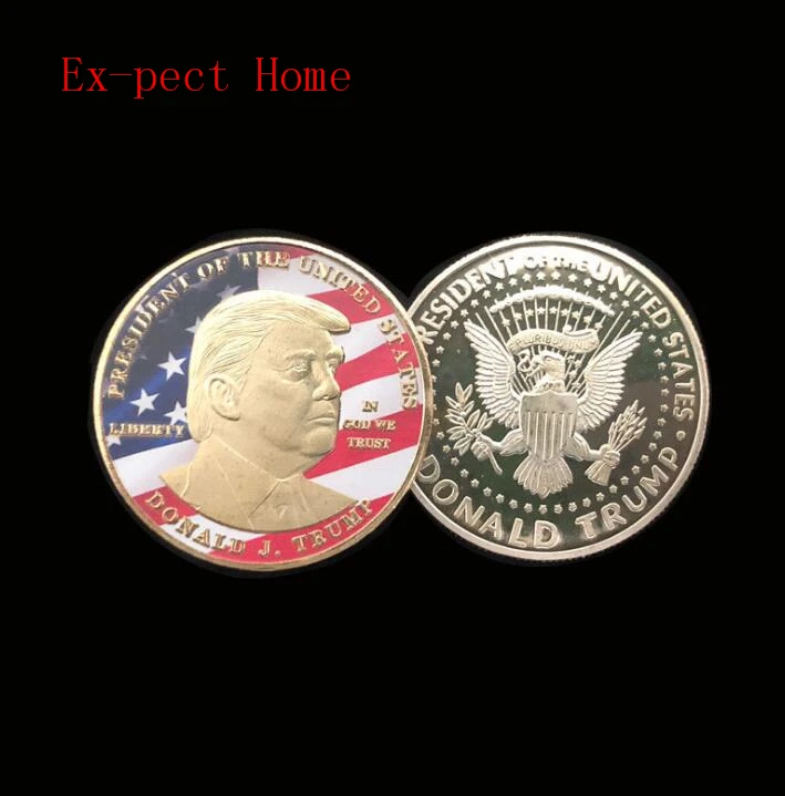 

500pcs/lot Donald Trump President Commemorative Coin Gold Silver Plated Bitcoin Collectible Gift Bit coins Historical Memorabili