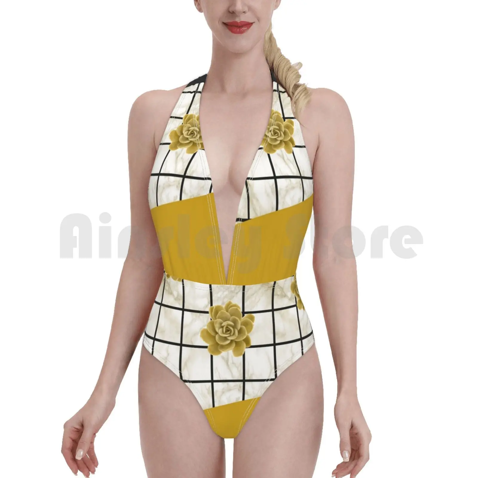 Swimsuit One Piece Succulents Geometric Composition Yellow Lemon Curry 794 Succulents Succulent Marble Bikini Set Aliexpress