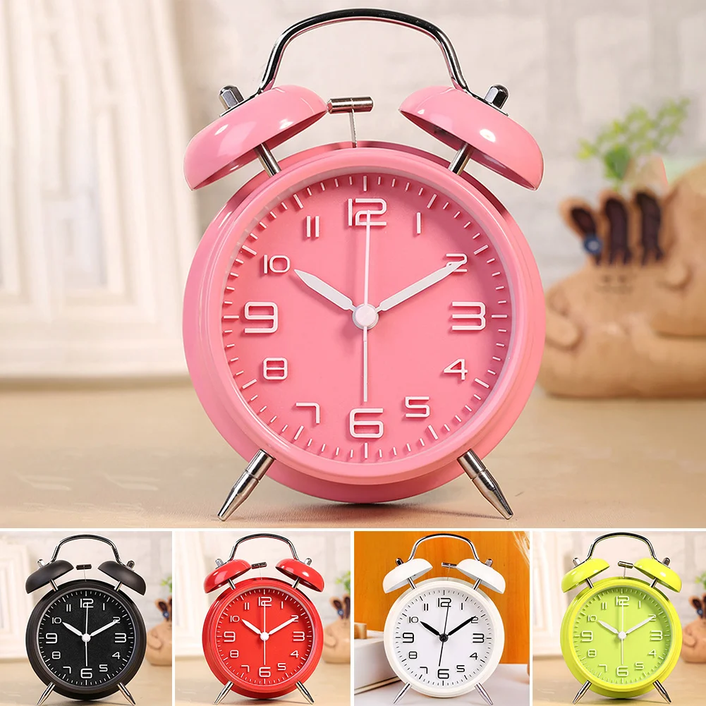 Explosion-proof Home School Kids Alarm Clock Big Dial Cute Night Light Analog Battery Operated Classic 3D Noiseless Double Bell