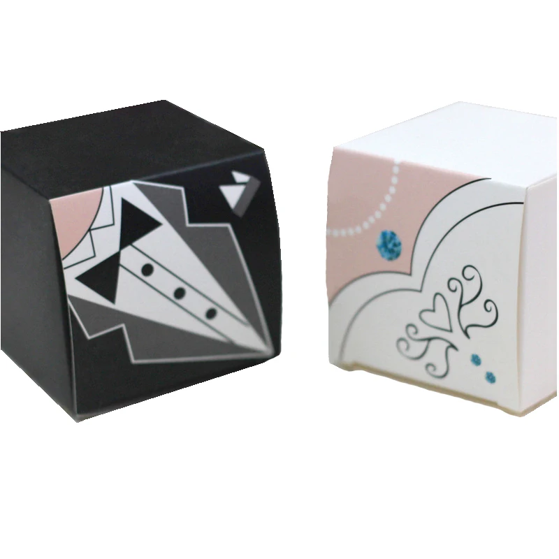 50pcs Bride Bridegroom Beautiful Wedding Candy Gift Box Suit Wedding Dress Creative Square Candy Carton Supplies