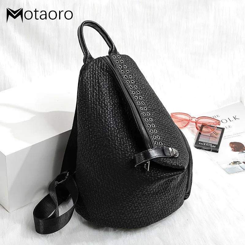 Women Backpacks Genuine-Leather Shoulders-Bag Dumplings Teenage Rivet for Girls Both