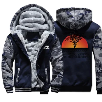 

Men hoodie fleece big size camouflage hakuna matata fashion print warm hooded long-sleeved coat 2020 fall winter outwear jackets