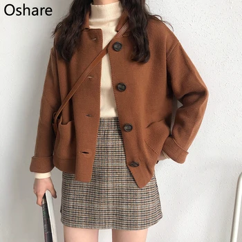 

NEW 3 colors 2020 autumn korean style solid color turn down collar knittd cardigans womens sweaters womens (X201)