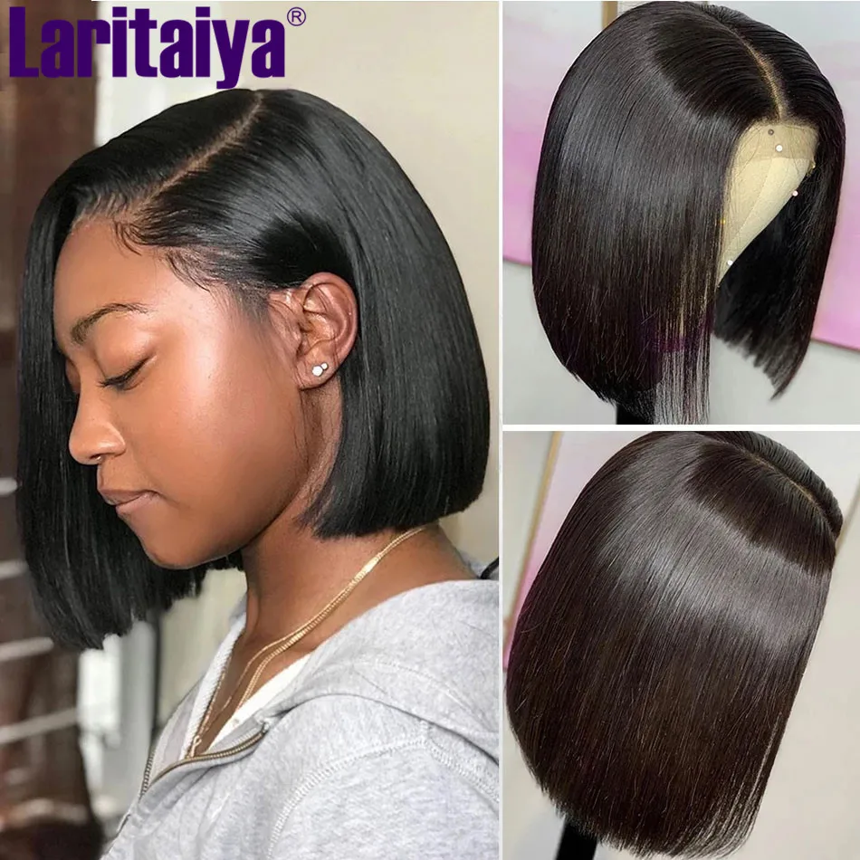 Straight Bob Human Hair Wigs 4X4 Lace Closure Bob Wigs Straight Short Bob Wig Laritaiya Indian Lace Frontal Human Hair Wigs