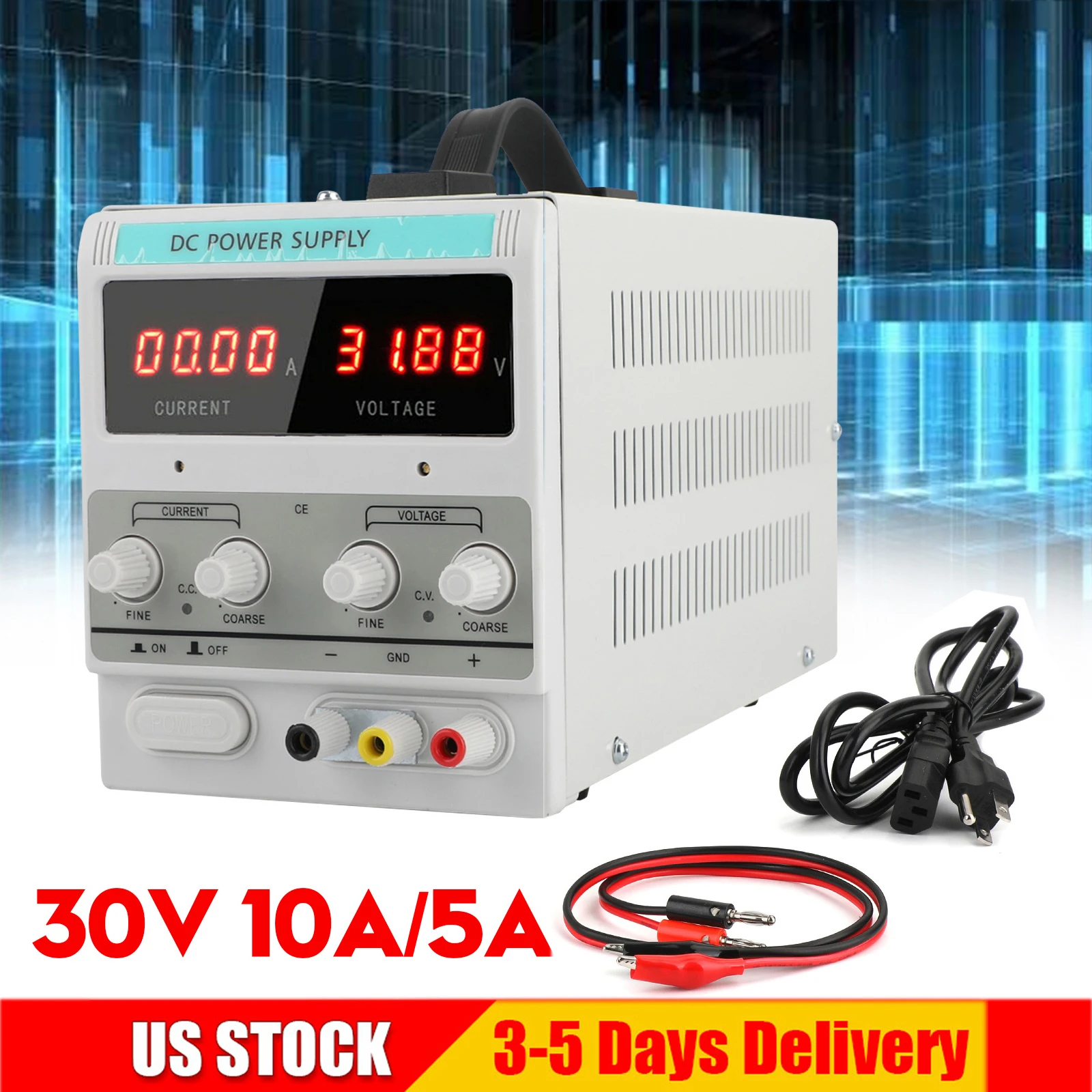 Adjustable DC Power Supply 30V 10A 110V Precisions Variable Digital Lab Test 