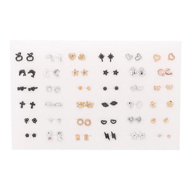 Women Plastic Crystal Small Stud Earrings Set Girl Heart Star Animal Moon Crown Sun Flower Earring Brincos Jewelry