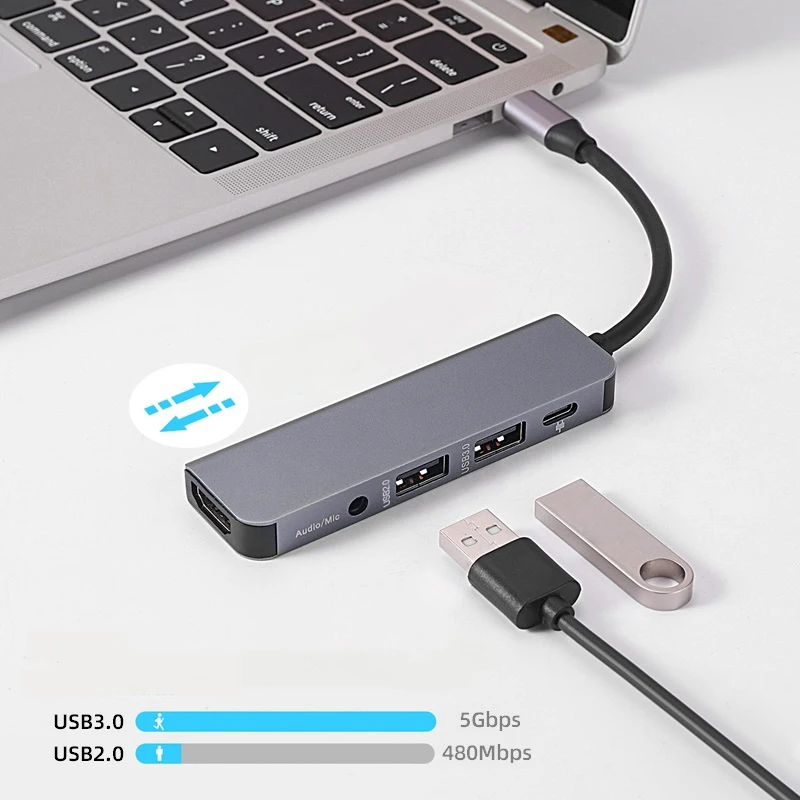 5-в-1 Тип тип-c док-станция концентратор HDMI USB3.0+ USB2.0 PD аудио USB C концентратор USB