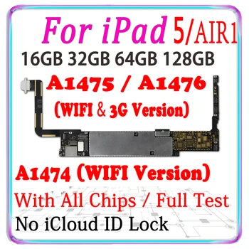 

100% Original unlocked for ipad 5 /AIR 1 Motherboard Full Chips Logic board A1474 WIFI or A1475 / A1476 3G Version good working