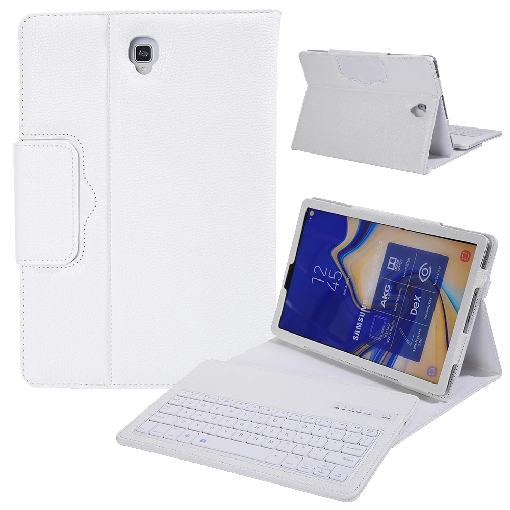 Кожаный флип-чехол с Litchi рисунком для samsung Galaxy Tab S4, 10,5 дюймов, SM-T830, SM-T835 чехол, беспроводной чехол с Bluetooth клавиатурой - Цвет: White