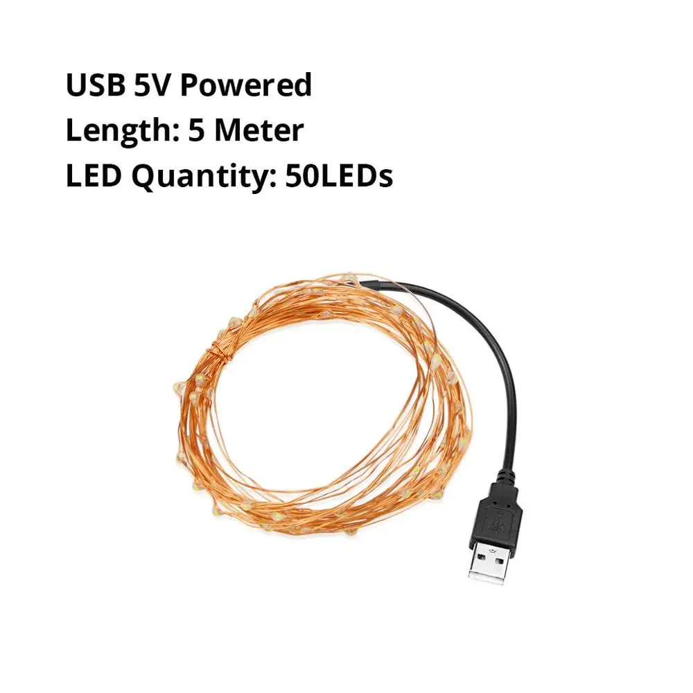 USB 5m Украшение для дома, украшение дома светодиодный светильник Медный провод Светильник s Кухня шкаф декоративная лампа, освещение 2 м 5 м 10 м спальня светильник - Цвет: USB 5m