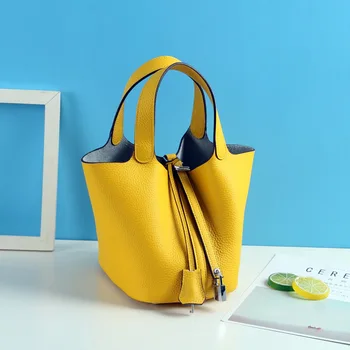 

Vegetable Basket Bag Leather Bucket Bag Women Bag 2020 New Top Layer Leather Handbag Luxury Handbags Women Bags Designer