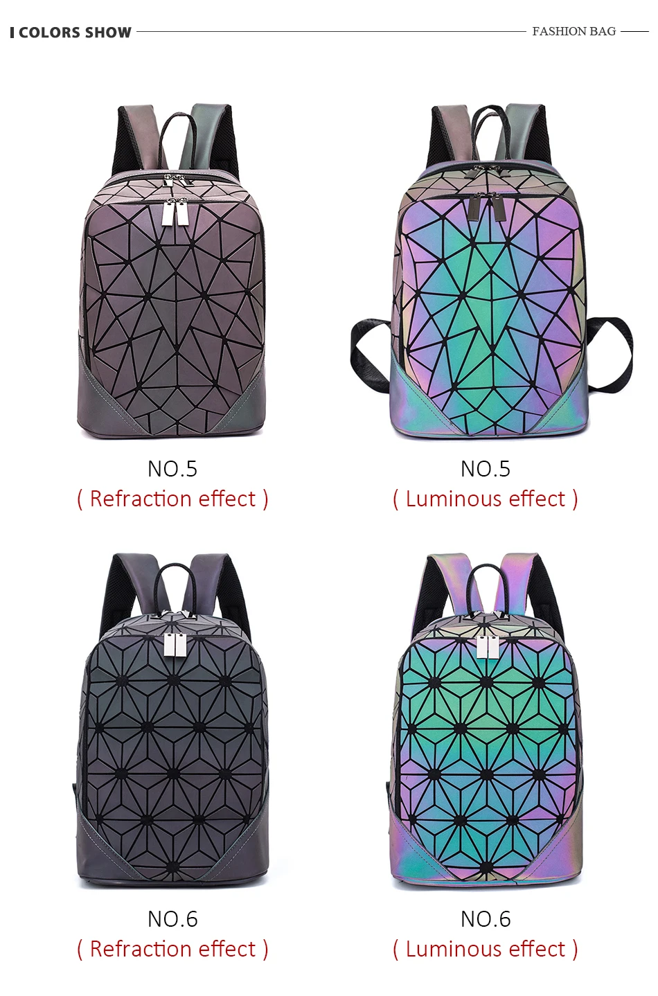LOVEVOOK backpack for women school bags for teenagers girls bag pack foldable geometric luminous backpack holographic refretion