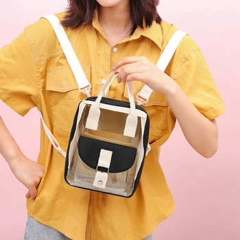 

Female Top-handle Bag Student Girls Fashion Women PVC Hit Color Bagpack Hit Color Transparent Casual Backpack Travel Holiday