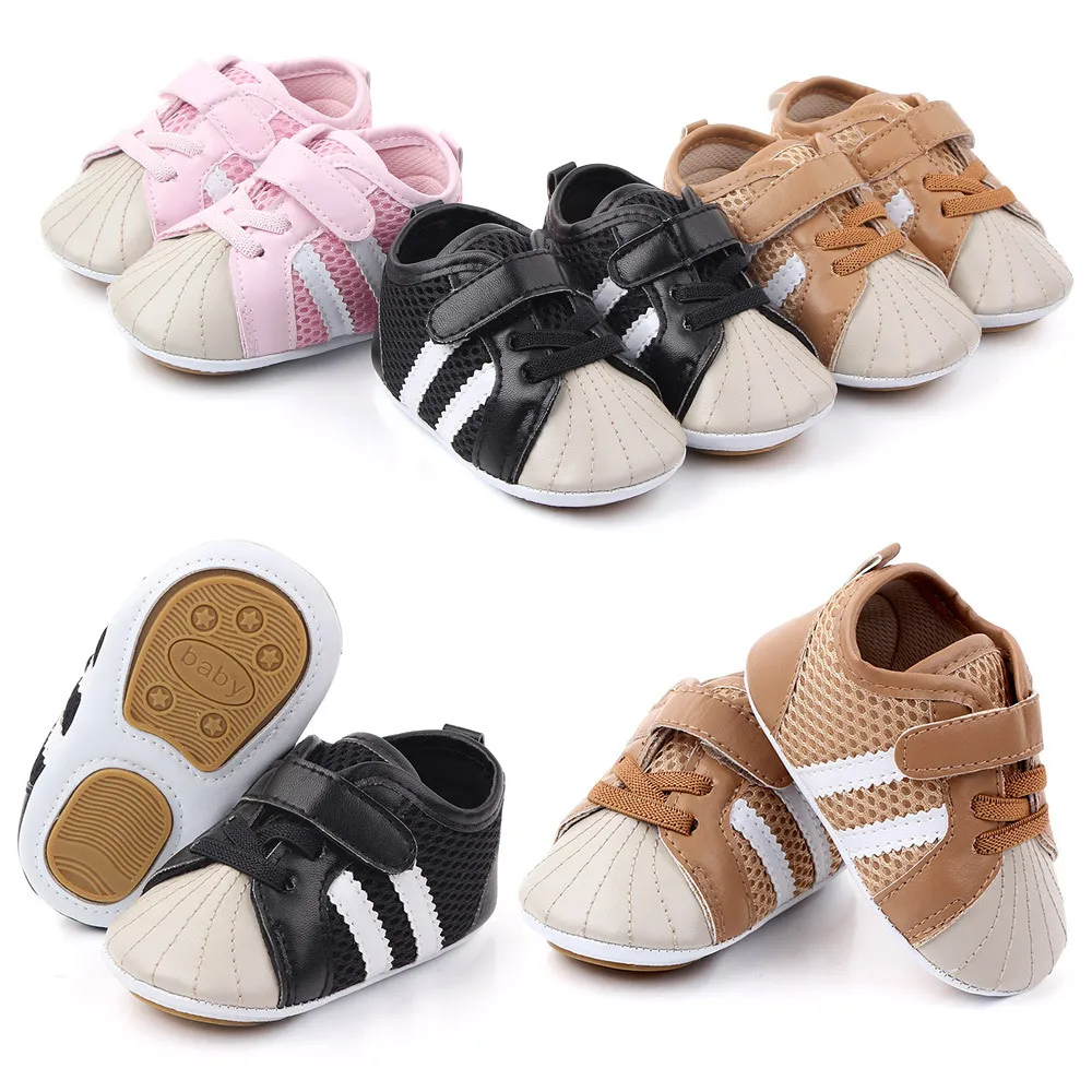 New Style Mesh Breathable Branded Infant Shoes Baby Hard Sole PU Leather Crib baby Boys Girls Casual First Walkers |