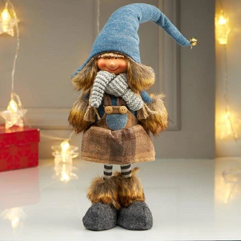 

Interior doll "Girl in a plaid sarafan and a blue cap" 40x9x15 cm 4822692