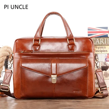 

High Quality Genuine Leather Men's Briefcase 14‘’ Laptop Computer Handbag Male Shoulder Messenger Bag Crossbody Original Cowhide