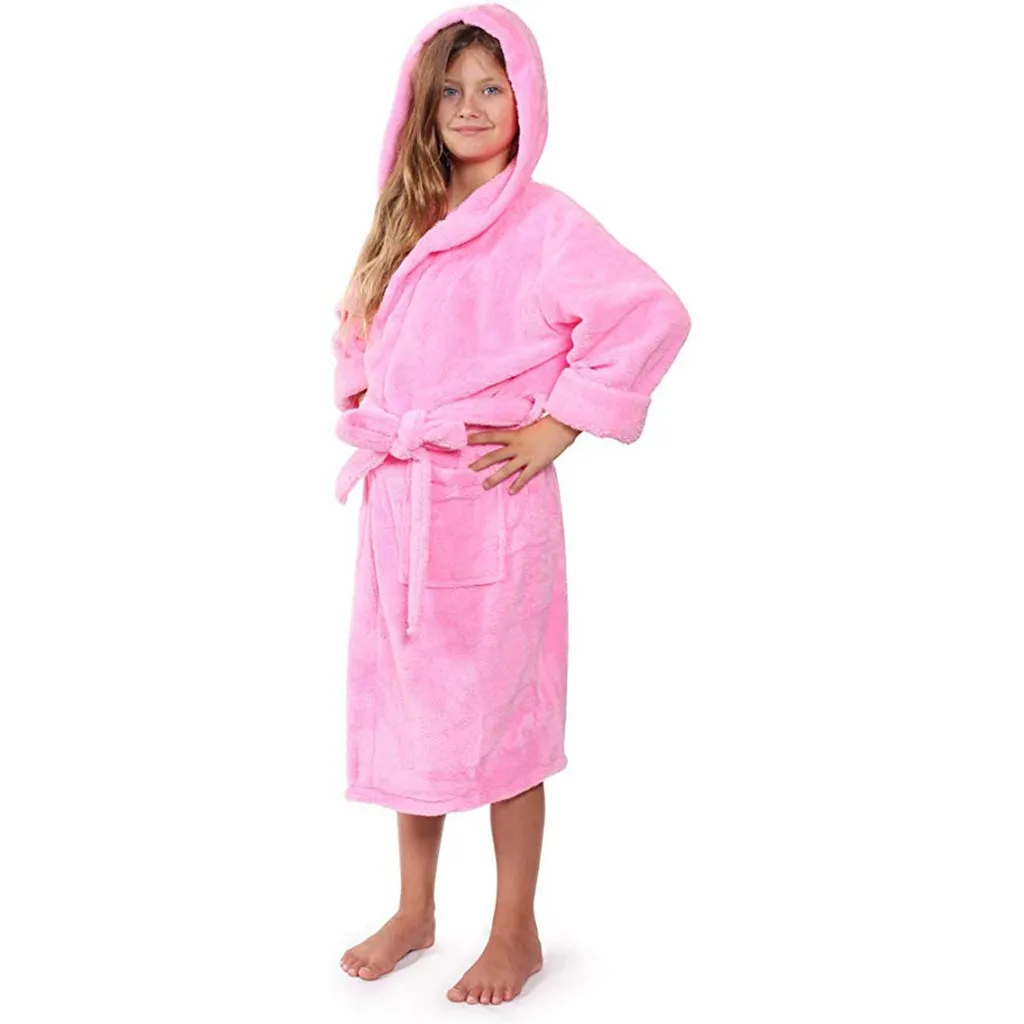 Одежда для мальчиков и девочек 8 лет, чистый цвет, длинный рукав, с капюшоном, банный халат, хлопок, модная детская теплая Пижама для мальчиков# G2