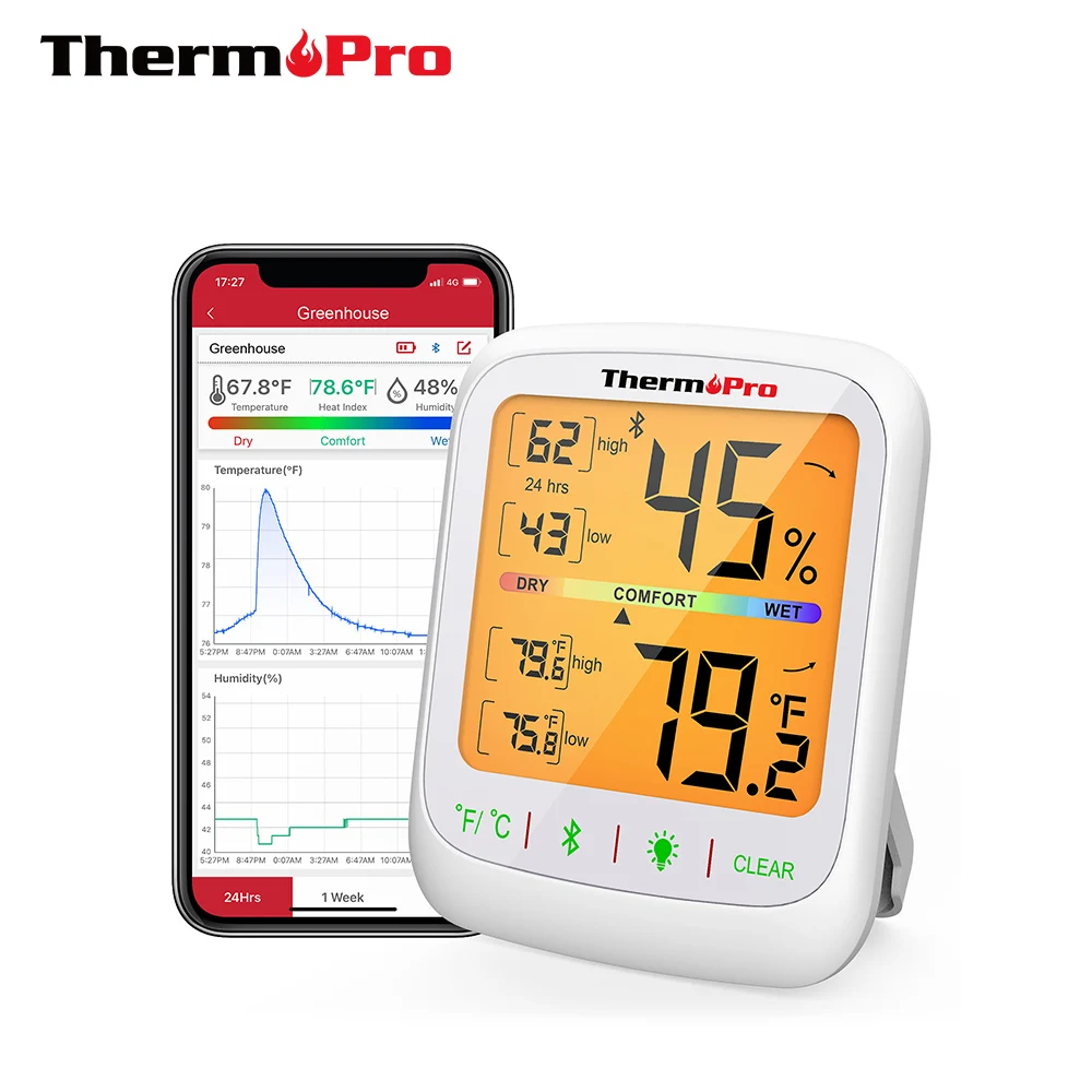 ThermoPro TP359 80M Bluetooth Wireless Room Digital Thermometer Hygrometer  Indoor Thermometer Temperature and Humidity Monitor