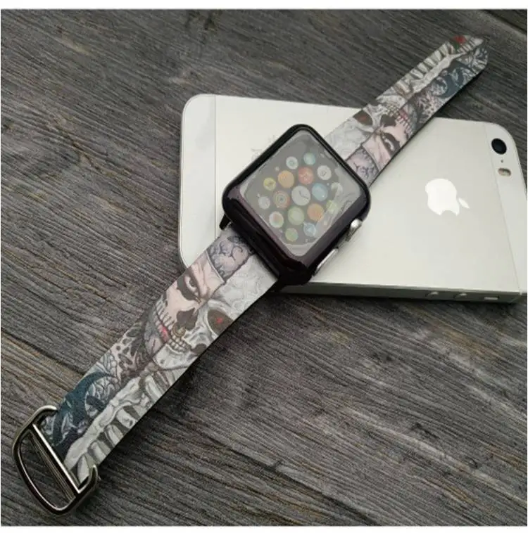 Кожаный ремешок с принтом в стиле хип-хоп для iwatch, ремешок серии 4, 3, 2, 1, модный уличный стиль, креативный Apple Watch 42 мм, 38 мм, 44 мм, 40 мм
