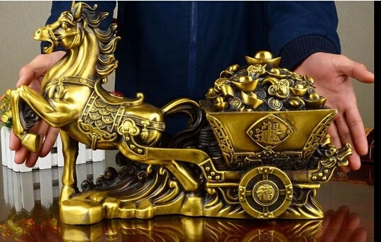 322+++ 10 Китай латунные фэншуй Yuanbao богатство лошадь карета тележка художественное украшение статуя