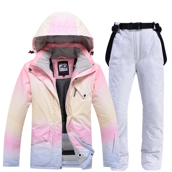 

-30 Rainbow New Women's Snow Wear Suit Sets Winter Outdoor Snowboarding Clothing Waterproof Skiing Jackets and Belt Snow pants