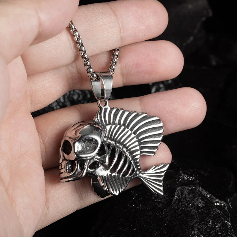 Stainless Steel Skull Fish Pendant 