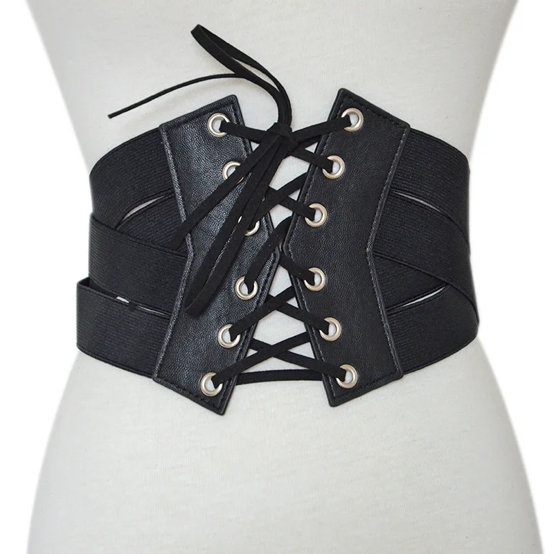 

Women's Belt Elastic Cross Wide Waist Cove Pu Leather Fashion Black Belts For Ladies Wedding Party Waistbrand Bg-702