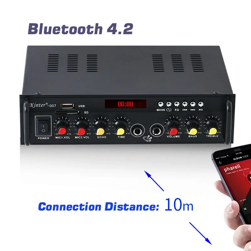 Kinter караоке усилитель аудио Kinter 007 play hifi стерео звук с bluetooth 4,2 USB TF FM Радио Вход 20 Вт 2.0CH