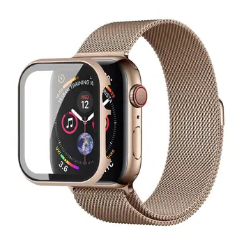 

Strap For Apple watch band 44 mm 40mm 38mm 42mm Metal Steel Glass+Case+Bracelet Milanese Loop Band iWatch 5 4 3 2 38/40 42/44mm