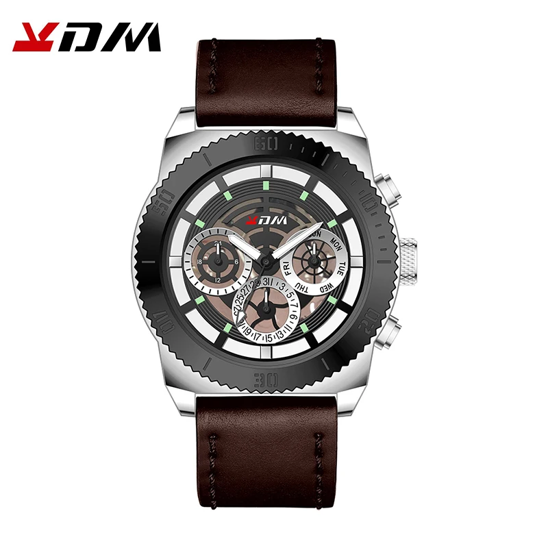 

KDM Men's Watches Fashion Sport Quartz Analog Leather Band Waterproof Chronograph Date Wrist Watch Relogio Masculino