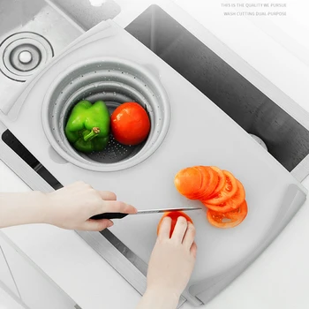 

2-in-1 Foldable Chopping Board Drain Washing Vegetable Basket Chopping Board Kitchen Multi-Function Chopping Board Creative Sink