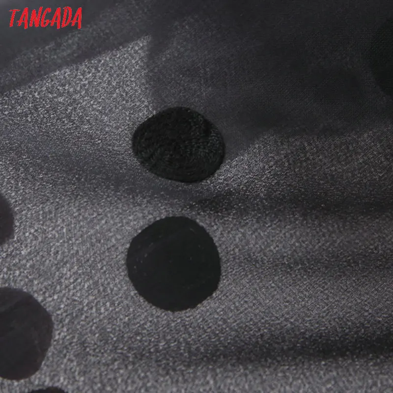 Tanie Tangada kobiety kropki haft mesh bluzka sexy przepuszczalność muszka szyi z długim rękawem chic koszula damska blusas femininas SL181