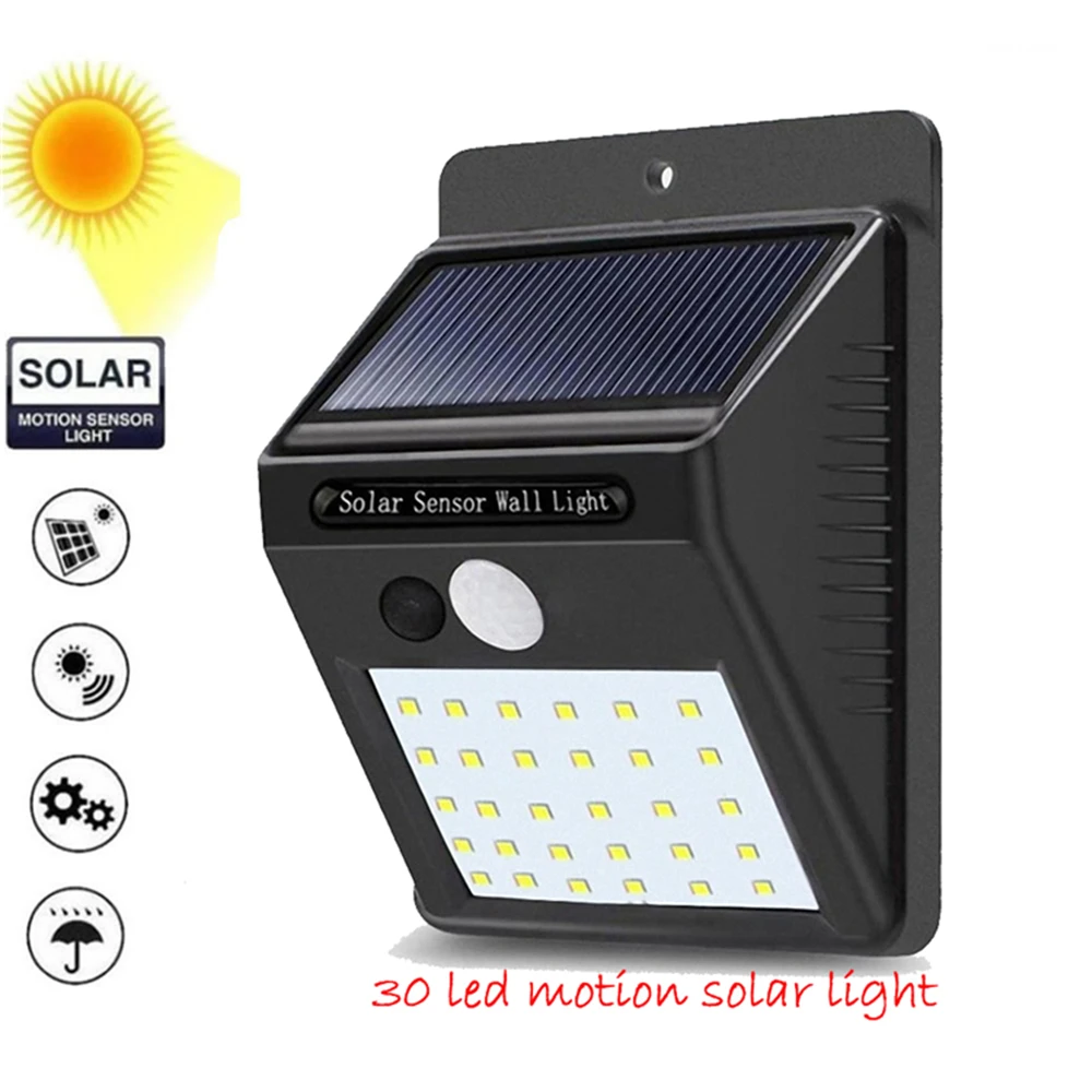 

1-4pcs PIR Motion Sensor 30 LED Solar Light Outdoor Solar Powered LED Garden Light Waterproof Emergency Wall Lamp With Cable ene