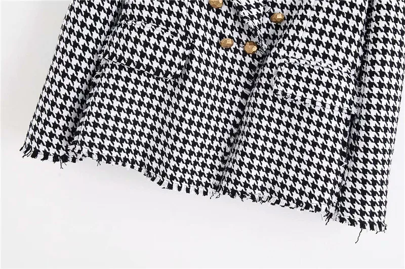 

2019 Europe And America Autumn New Style Thousands of Birds Slimming Soft It Double Breasted Small Suit Coat Women's 7878520