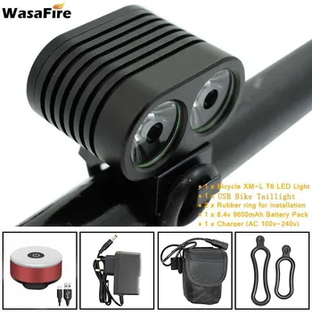 

WasaFire 2*XM-L2 LED Bike Front Lights 18650 Battery Headlamp 5000Lumen Cycling Flashlight + USB Bicycle Rear Back Light
